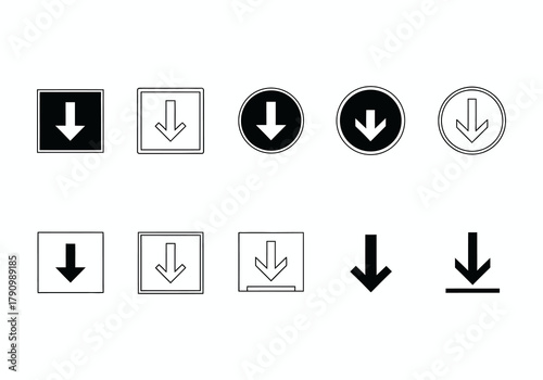 Collection of black and white downward pointing arrow icons displayed