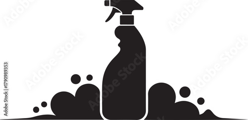 Floor Cleaner Bottle Silhouette Flat Design. Vector Black silhouettes. with white background