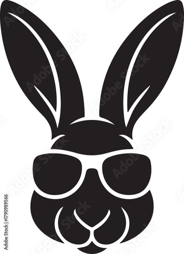Illustration of a hare's head wearing sunglasses. Vector Black silhouettes. with white background