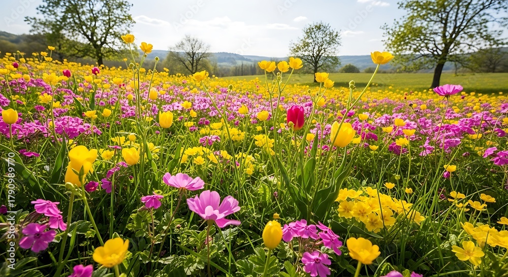 Fototapeta premium Vibrant Spring Meadow Bursting with Colorful Flowers.