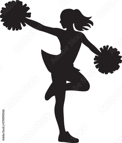 Silhouette of a cheerleader girl. Vector Black silhouettes. with white background