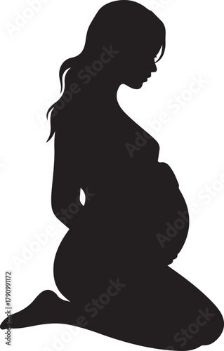 a young pregnant woman in a black dress. Vector Black silhouettes. with white background