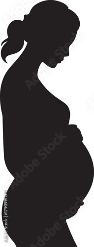 a young pregnant woman in a black dress. Vector Black silhouettes. with white background