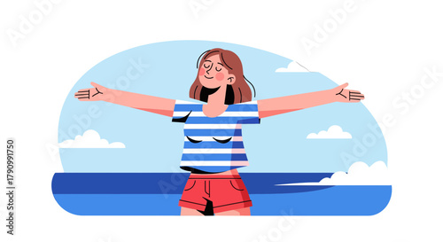 Joyful Person Embracing Freedom With Arms Wide Open Smiling, Feeling Happy And Peaceful