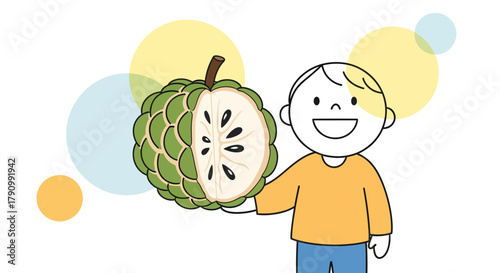 Joyful Person Holding Exotic Custard Apple Fruit With Colored Circle Background