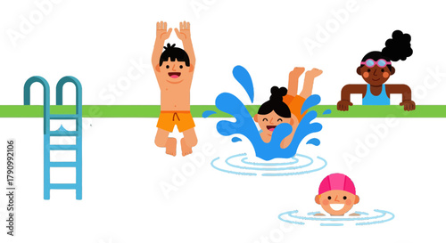 Joyful Kids Enjoying Summer Fun Swimming Recreation and Refreshing Water Activities