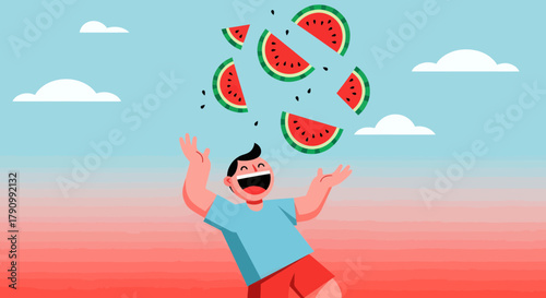 Joyful Person Playing With Watermelon Slices in a Delightful Summer Scene