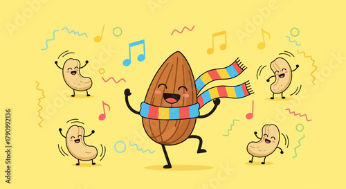 Joyful Nutty Ensemble: An Animated Celebration of Almonds and Cashews in Harmony