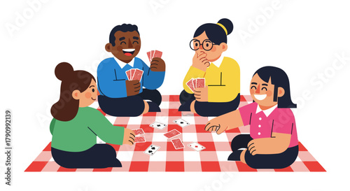 Joyful Group Playing Cards During Relaxation With Smiles and Fun Times Together