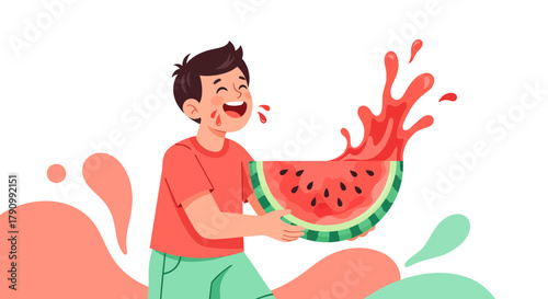 Joyful Person Relishing Watermelon Delight: A Refreshing Summer Treat Illustration