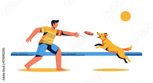 Joyful Outdoor Activity: A Person Throwing a Frisbee to Playful Canine Friend