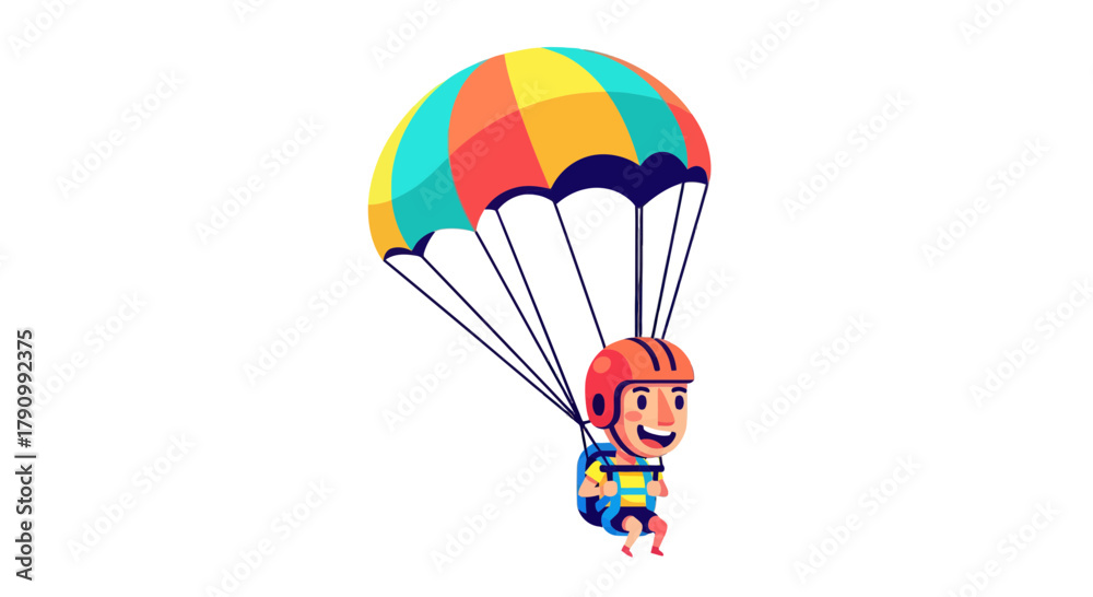 Obraz premium Joyful Paratrooper Soaring Through The Sky, Sporting A Colorful Parachute, Against Black Backdrop