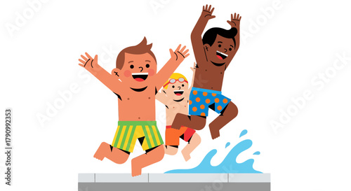 Joyful Kids Leap Into Refreshing Water Creating A Vibrant Aquatic Scene