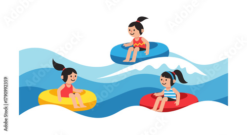 Joyful Kids Float on Inner Tubes, Enjoying Water Fun and Summer Activities