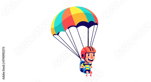 Joyful Paratrooper Soaring Through The Sky, Sporting A Colorful Parachute, Against Black Backdrop