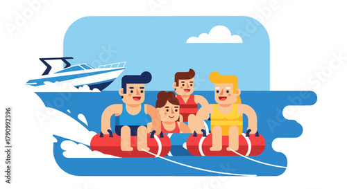 Joyful Group Summer Tubing Adventure: A Vibrant, Animated Watersport Experience