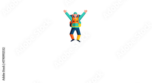 Joyful Hiker Celebrating Adventure Successfully Reaching The Summit With Black Background