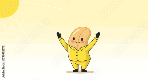Joyful Peanut Character Greeting The Sunshine During A Bright And Sunny Day