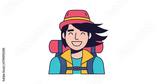 Joyful Hiker Displays Enthusiasm While Prepared For Adventure With A Backpack