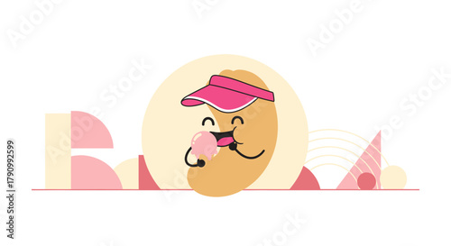 Joyful Peanut Character Relishing Ice Cream Enjoying Summer Time Fun And Refreshment