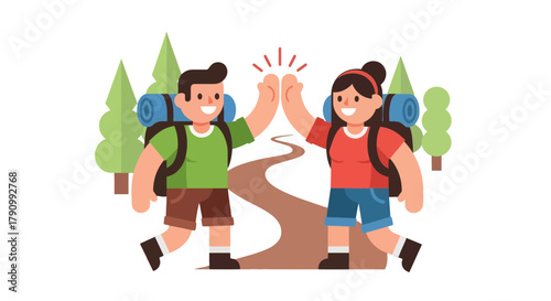 Joyful Hikers Celebrate Successful Journey While Exploring Nature's Embrace