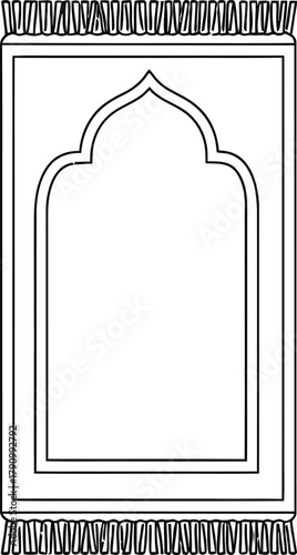 Simple islamic prayer rug outline with decorative arch and fringe