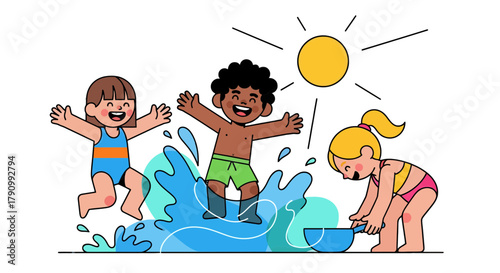 Joyful Kids Splashing in Water Under the Sun Enjoying the Summertime Fun