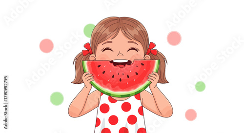Joyful Little Girl Enjoying A Refreshing, Juicy Slice Of Watermelon