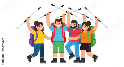 Joyful Hikers Celebrate Successful Expedition Against a Dark Backdrop of Night