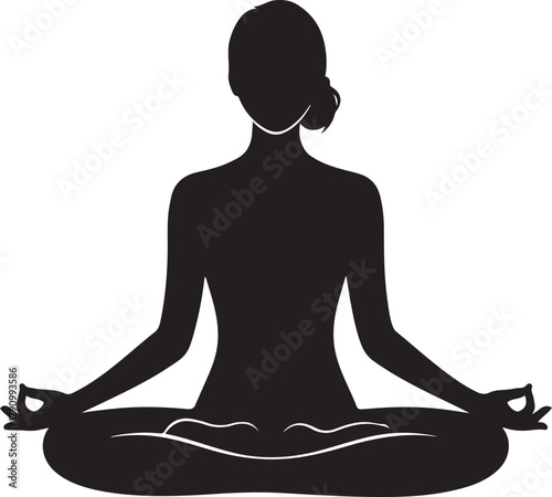 black silhouette of a woman seated in a meditation pose. Vector Black silhouettes. with white background