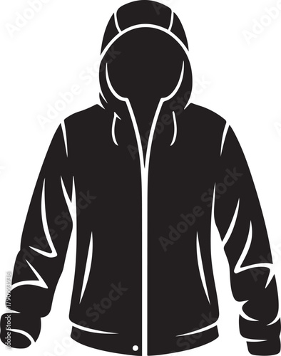 black silhouette of a hooded jacket. Vector Black silhouettes. with white background