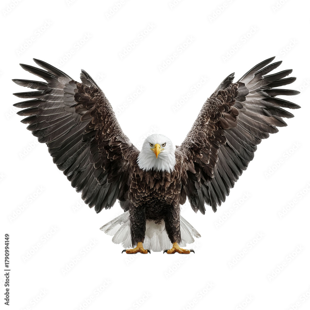 Obraz premium Png of powerful bald eagle spreading its wings isolated on transparent background, a symbol of freedom and strength