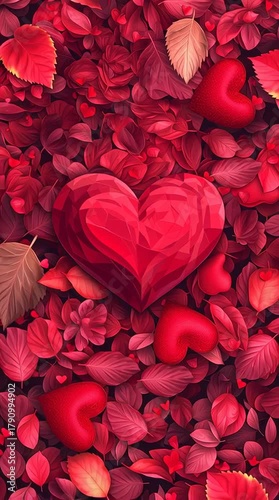 Beautiful Seasonal Decorative Heart with Red and Pink Leaves and Flowers for Valentine's Day Backgrounds
