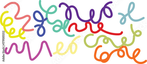 Vibrant abstract design with diverse colorful squiggly lines, dynamic curves, and playful loops for a creative background, Minimal color line flow vector pattern with smooth swirl gradient ribbons