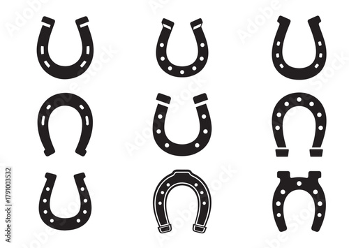 Horseshoe icon Set, Horseshoe silhouette vector