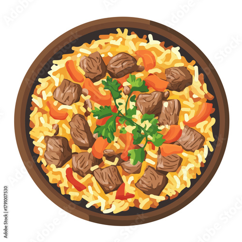 Flat 2D vector illustration of Plov, simple icon style on a clean white background.