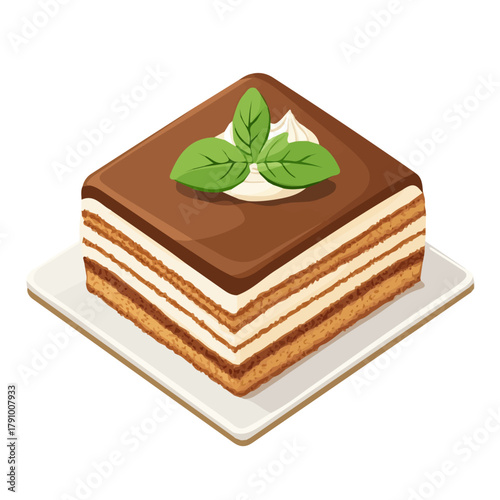 Flat 2D vector illustration of Tiramisu, simple icon style on a clean white background.