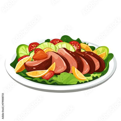 Simple flat 2D vector graphic of Peking Duck Salad, modern icon look, displayed on a pure white background.
