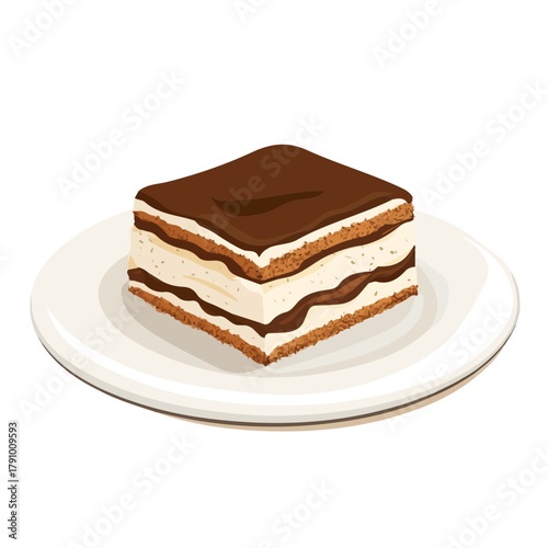 Flat 2D vector illustration of Tiramisu, simple icon style on a clean white background.