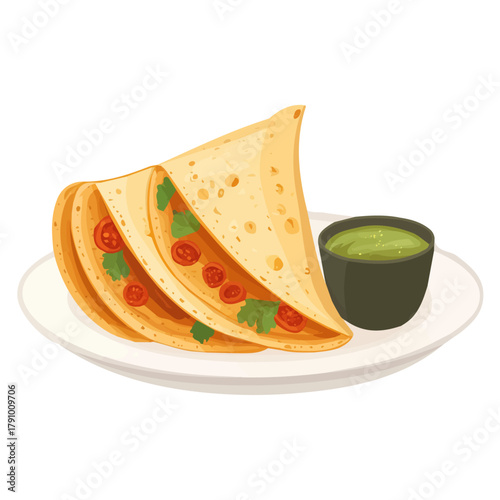 2D flat vector illustration of Masala Dosa, clean and minimal icon style, isolated on white background.