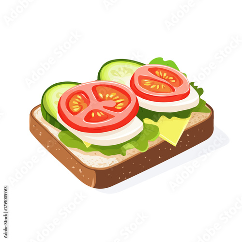 Smrrebrd, modern 2D flat vector illustration in icon style, isolated on pure white background.