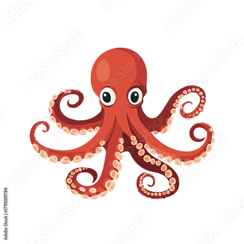 2D flat vector illustration of Octopus, clean and minimal icon style, isolated on white background.