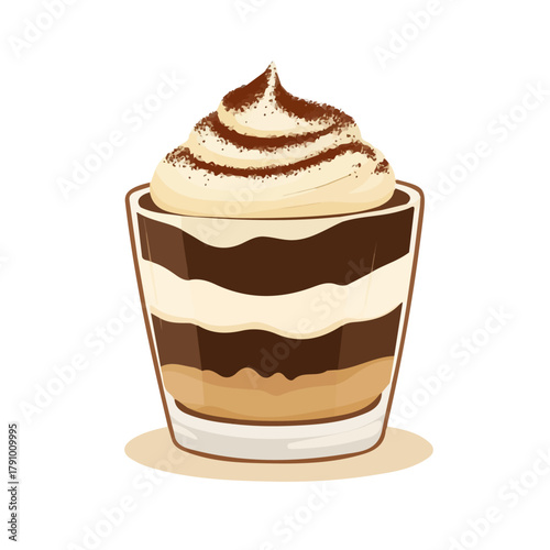 Flat 2D vector illustration of Tiramisu, simple icon style on a clean white background.