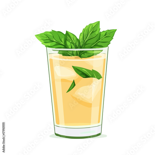 Mint Julep, 2D flat vector illustration, simple and modern style, isolated on a plain white background.