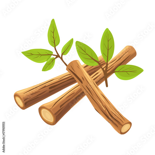 Licorice Root, 2D flat vector illustration, simple and modern style, isolated on a plain white background.