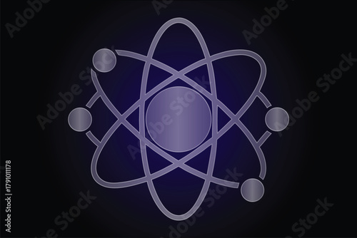 Atom symbol icon with dark glass morphism background science physics