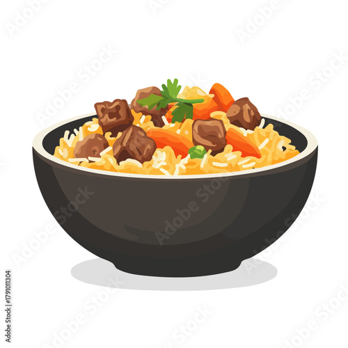 2D flat vector illustration of Plov, clean and minimal icon style, isolated on white background.