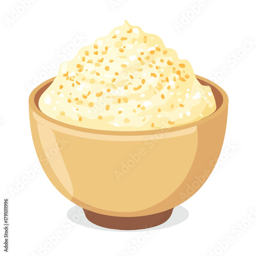 2D flat vector illustration of Rice Pudding, clean and minimal icon style, isolated on white background.