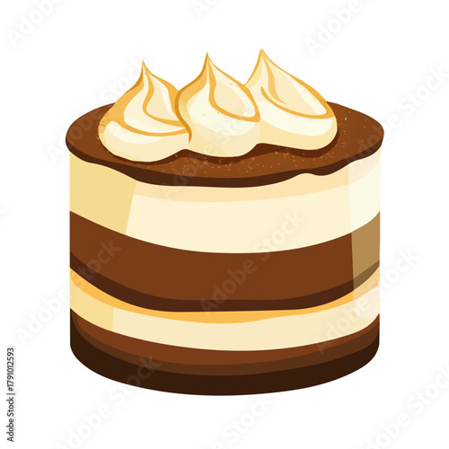 Tiramisu, modern 2D flat vector illustration in icon style, isolated on pure white background.