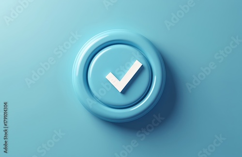 Wallpaper Mural Blue round button with white check mark sign. User interface element for web design projects. Symbol of approval and quality control. Confirm icon on blue surface. Minimal style. Torontodigital.ca